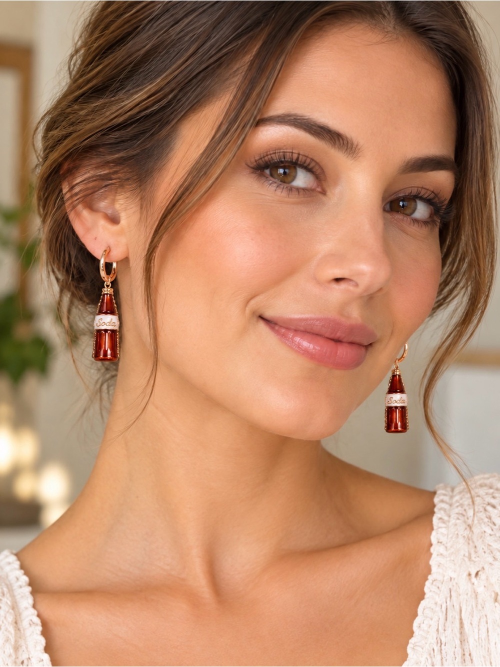 Napier NWT Soda Bottle Drop Earrings Gold Tone Rhinestone Fun Novelty Y2K